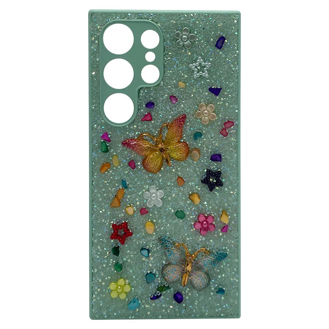 Samsung Galaxy S23 Ultra Butterfly and Diamond Bling Case Green